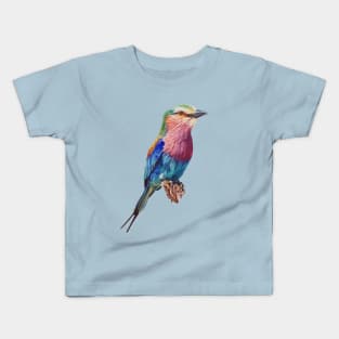 Lilac-Breasted Roller Bird Painting (no background) Kids T-Shirt